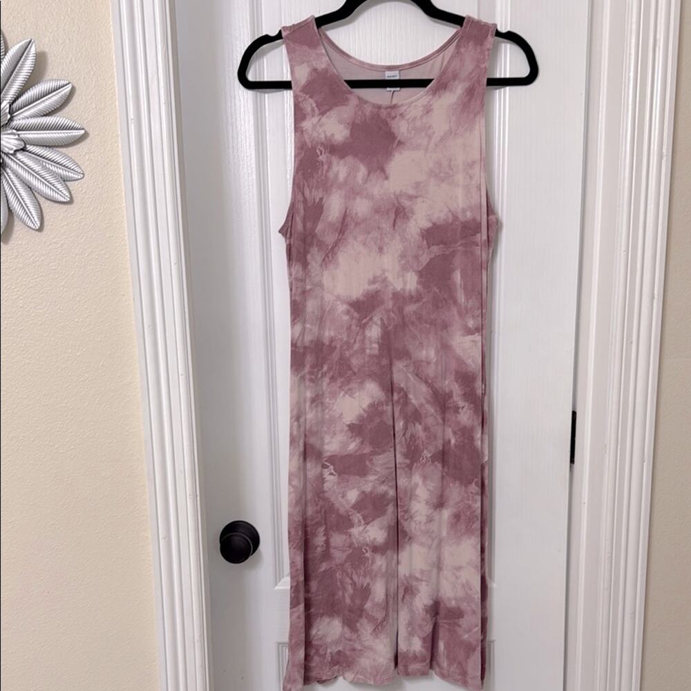 Old Navy sleeveless swing dress pink tie-dye marbled size L tall